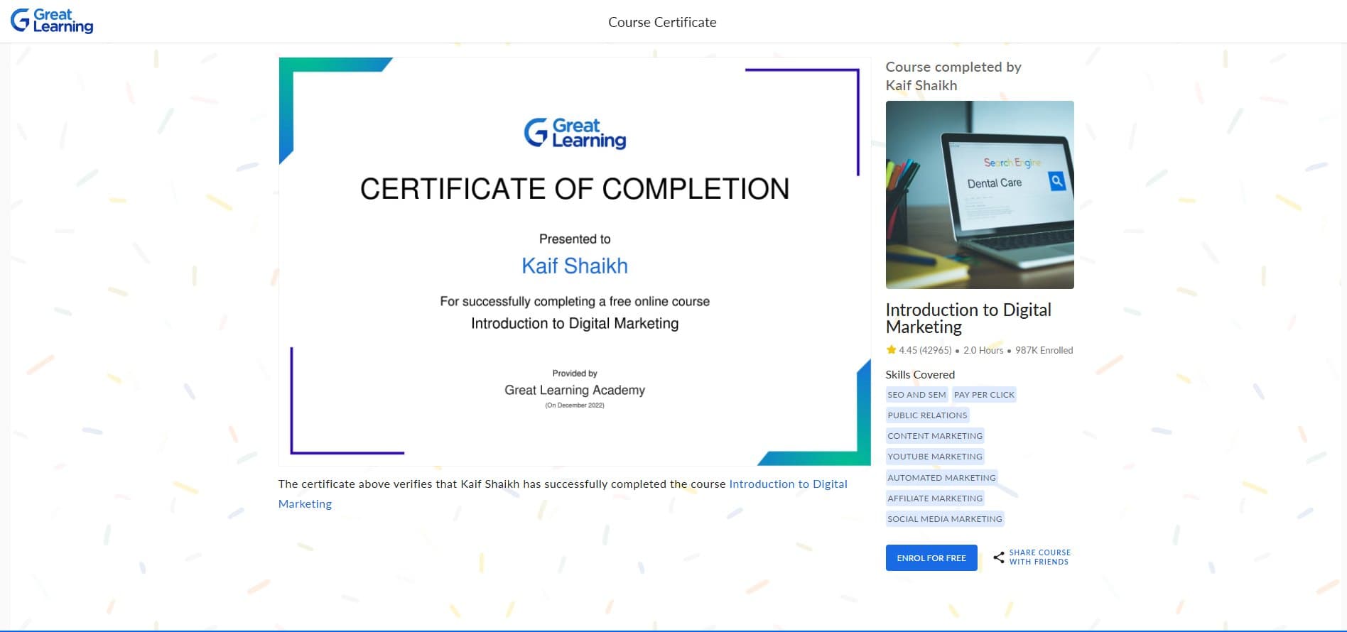Introduction to Digital Marketing certificate — Great Learning Academy